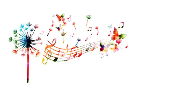 Colorido diente de león con notas musicales — Vector de stock