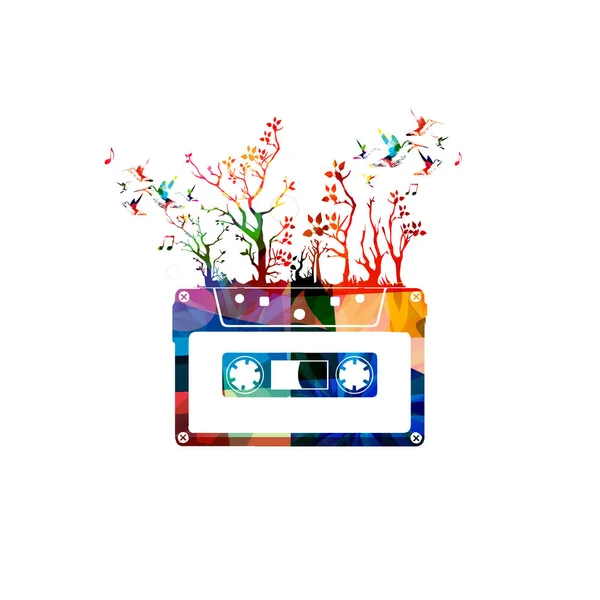 Красочный музыкальный фон с кассетой — стоковый вектор