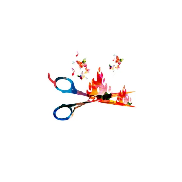 Colorful open scissors with butterflies — Stock Vector