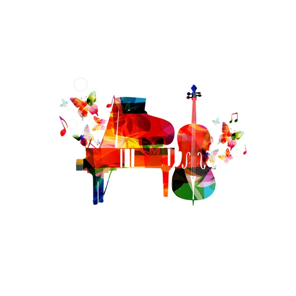 Concept musical coloré piano et violoncelle — Image vectorielle