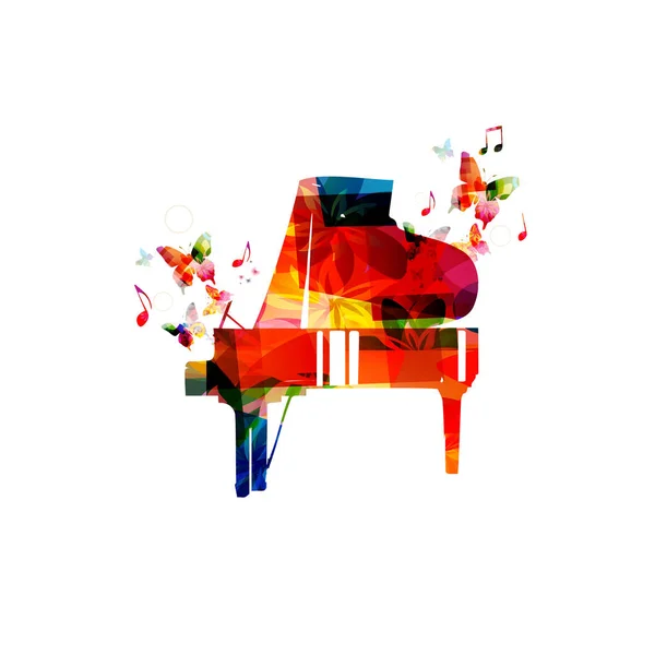 Colorido piano con notas musicales — Vector de stock