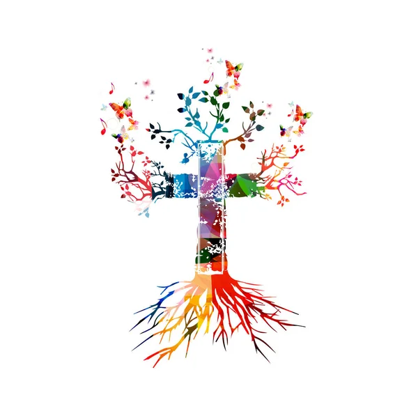 Croix colorée avec des papillons — Image vectorielle