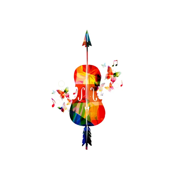 Violoncelo colorido com notas musicais — Vetor de Stock