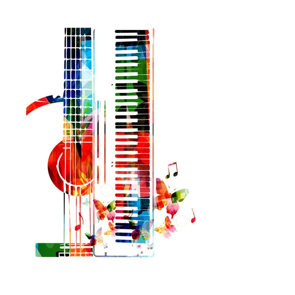 Synthétiseur coloré et guitare acoustique — Image vectorielle