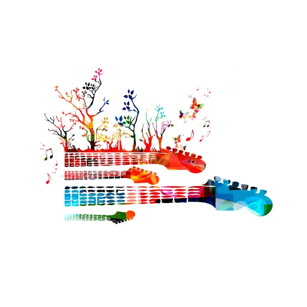 Kleurrijke gitaren en vlinders — Stockvector