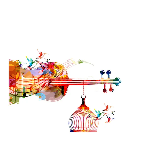 Violonchelo colorido y notas musicales — Vector de stock