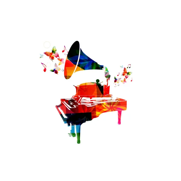 Colorful piano and gramophone — Stock Vector