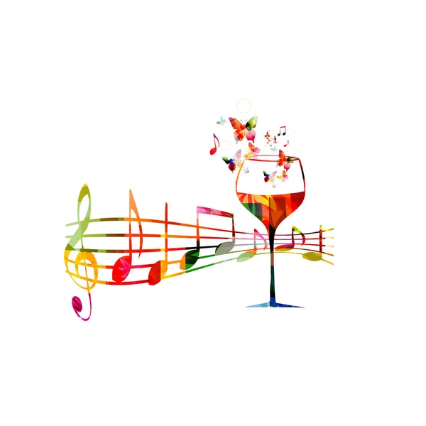 Colorida copa de vino con el personal de música — Vector de stock