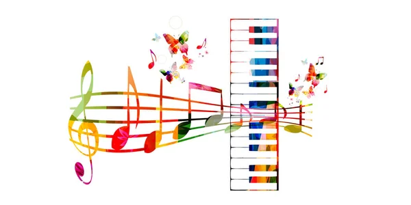 Tasti colorati per pianoforte con personale musicale — Vettoriale Stock