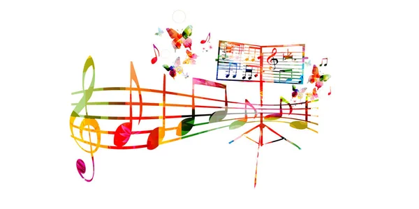 나비와 함께 다채로운 음악 스탠드 — 스톡 벡터