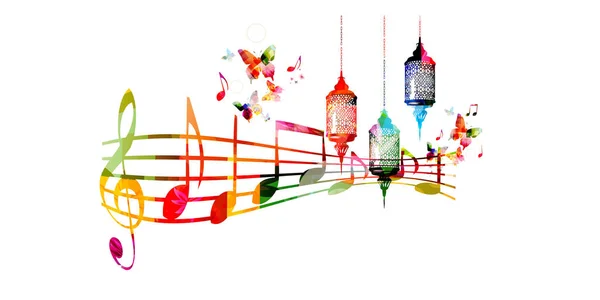 Colorful lamps for Ramadan with music notes — Stock Vector