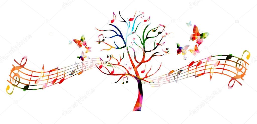 Tree with music notes and butterflies