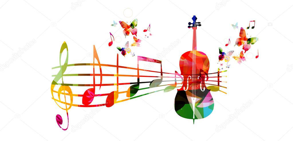 Colorful violoncello and music notes