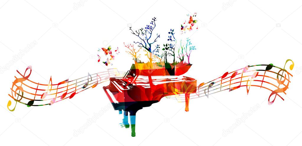 Colorful piano and music notes