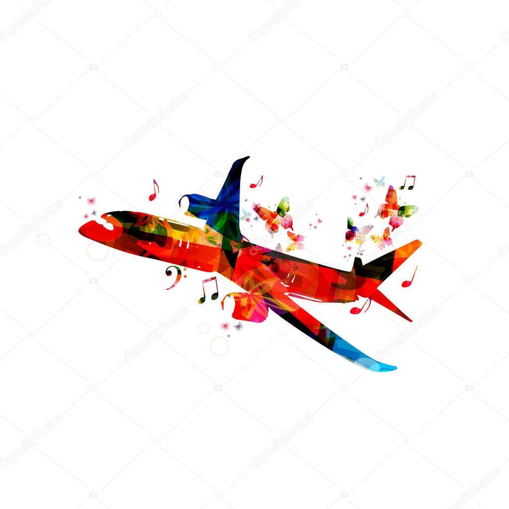 Colorful airplane with butterflies