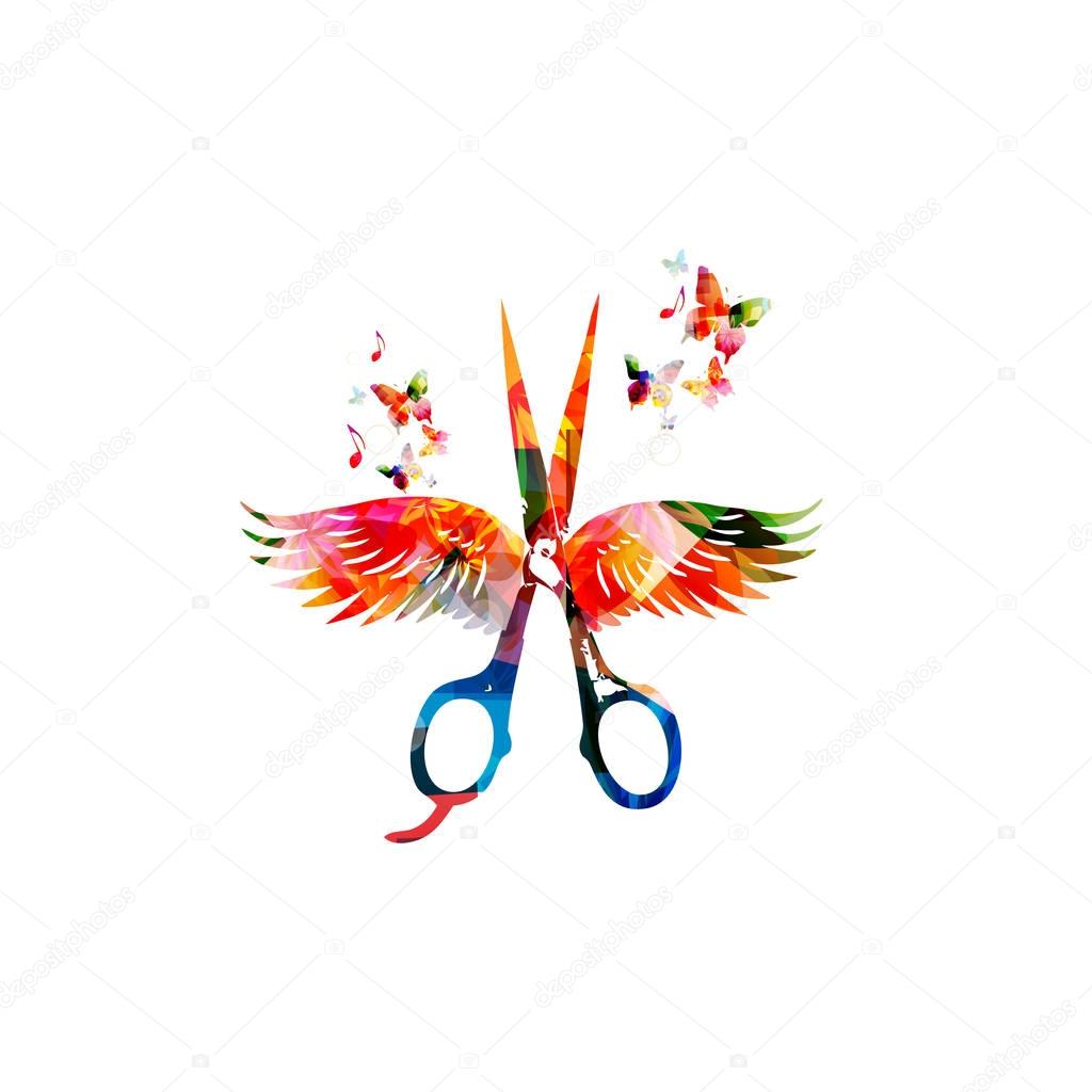 Colorful scissors with wings