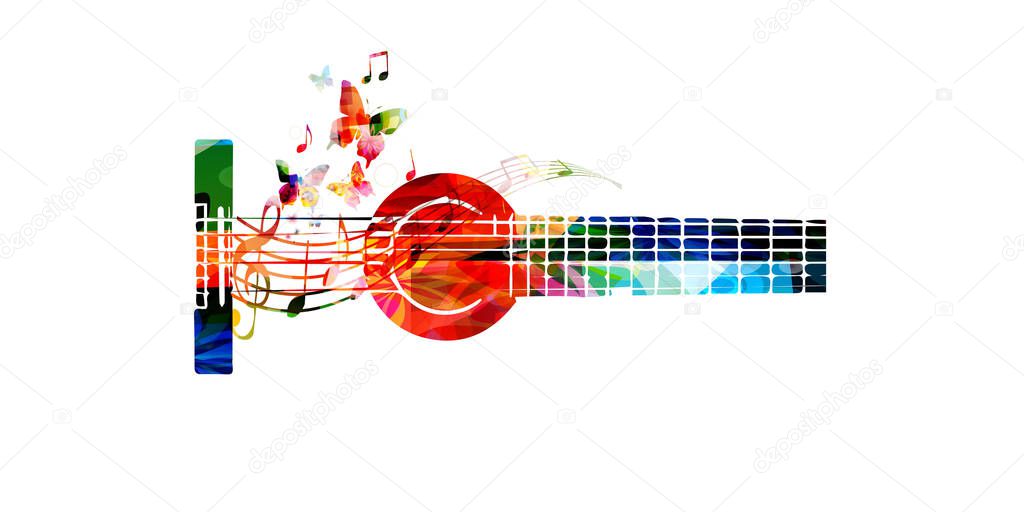 Colorful guitar with music notes