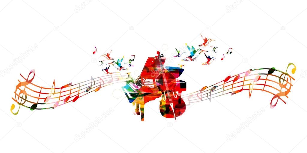 Colorful music concept piano and violoncello