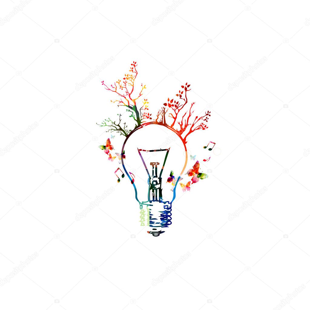 Colorful light bulb with trees
