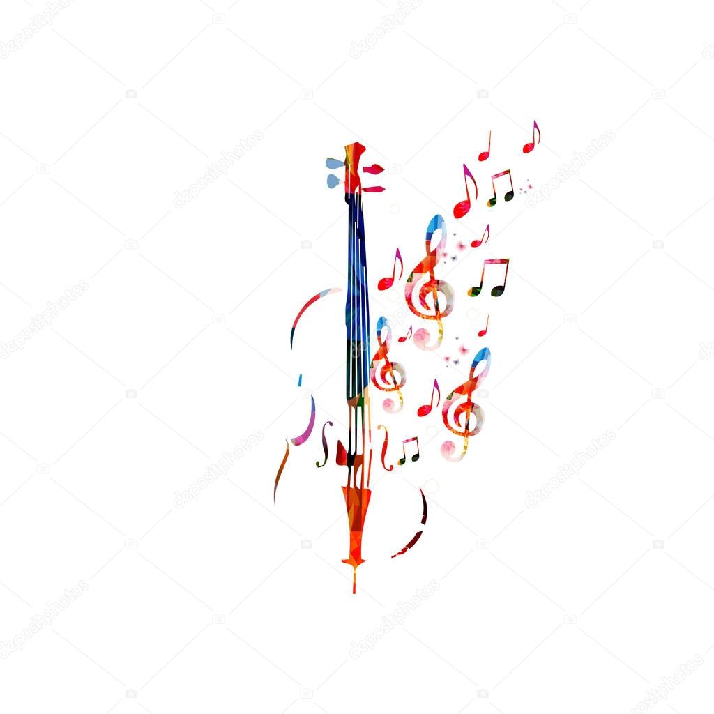 Colorful violoncello and music notes
