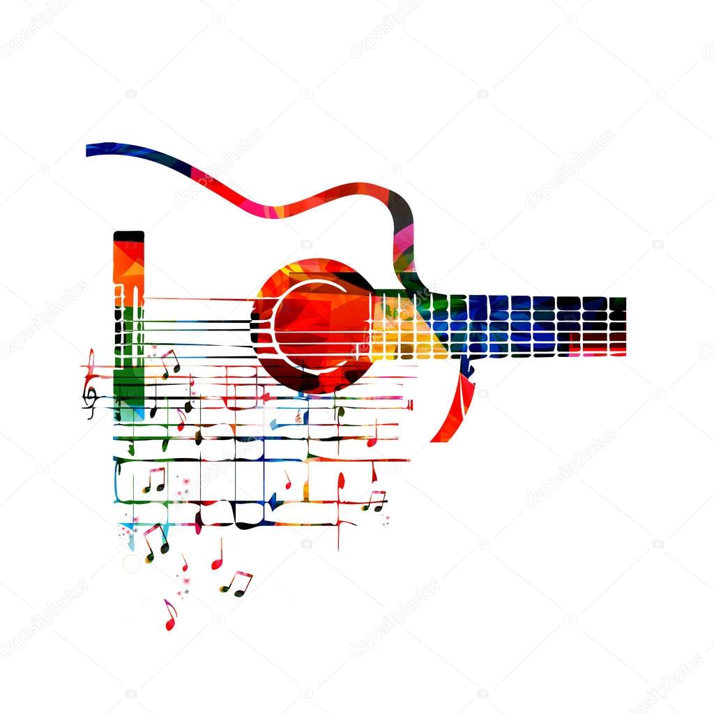 Colorful guitar with notes