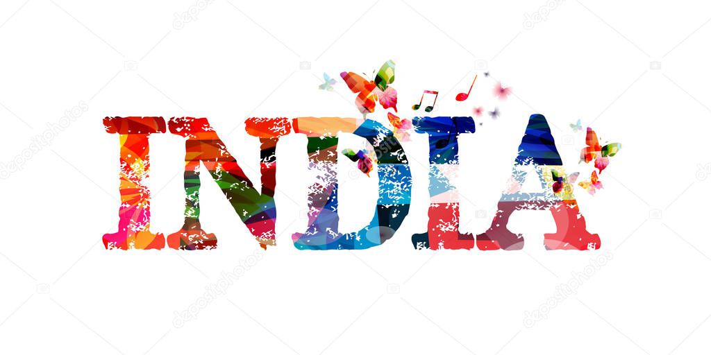 Colorful India typographic illustration