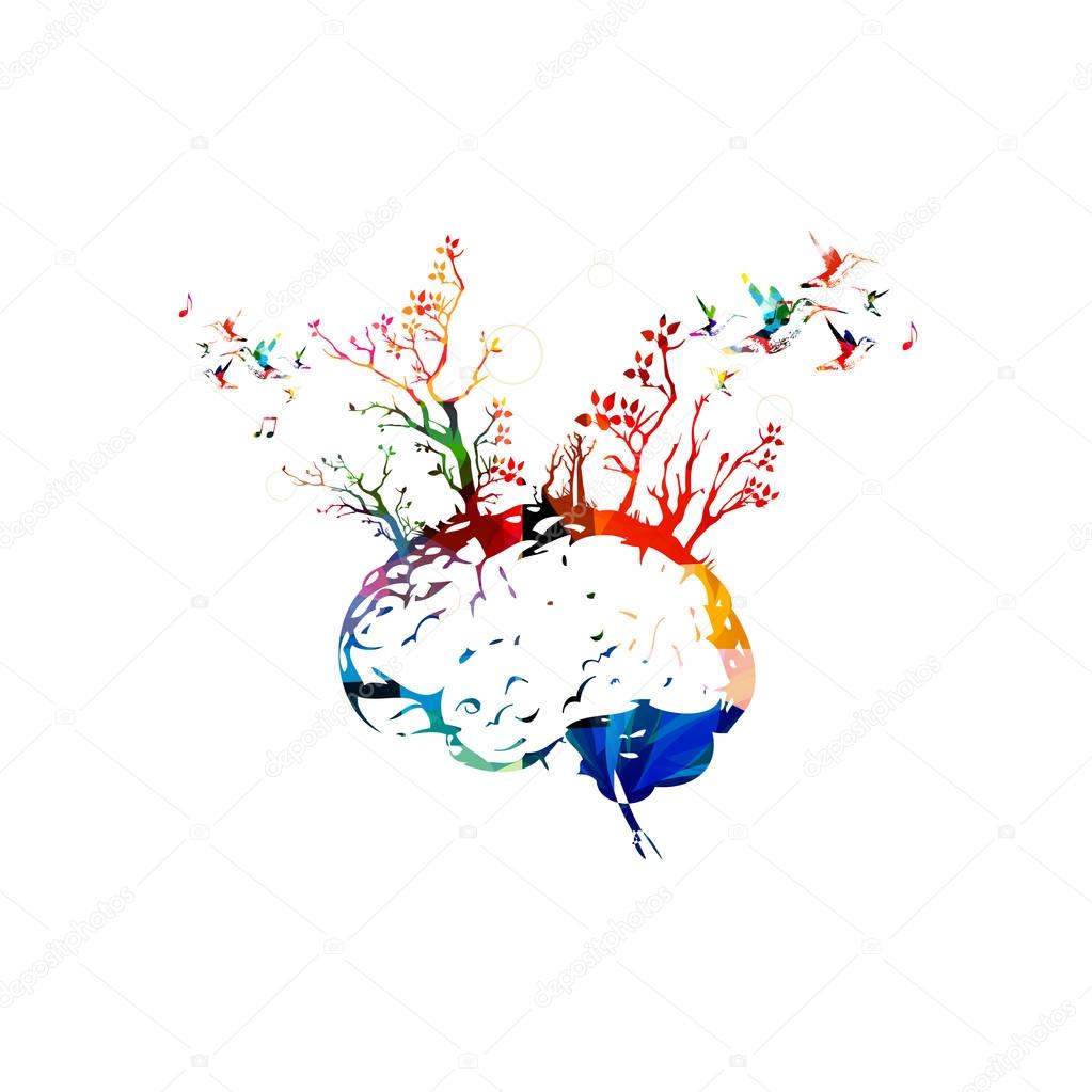 Colorful human brain with trees