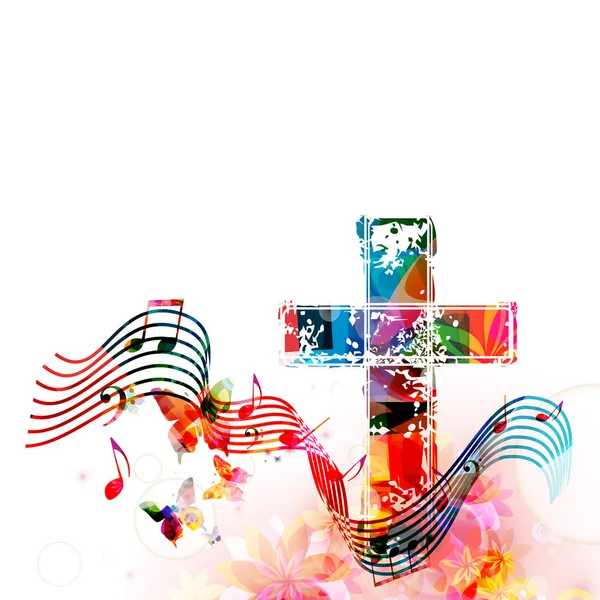 Croix colorée avec notes de musique — Image vectorielle