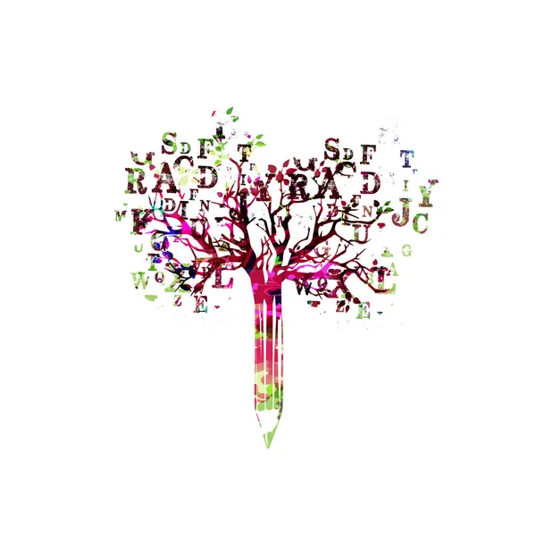 Matita colorata con cima dell'albero e lettere — Vettoriale Stock