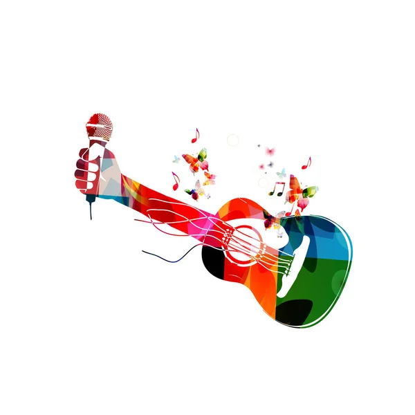 Guitare acoustique avec main et microphone — Image vectorielle