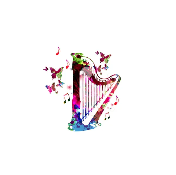 Harpe de concert aux papillons — Image vectorielle