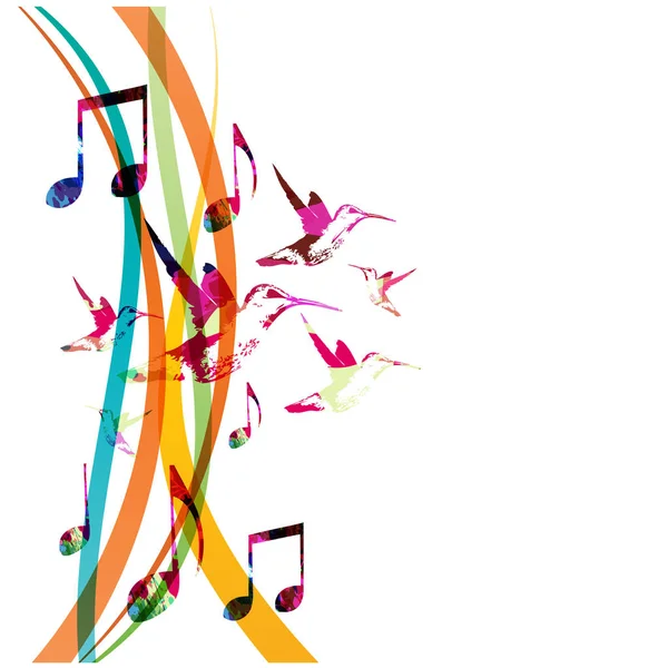 Notas musicales con colibríes — Vector de stock