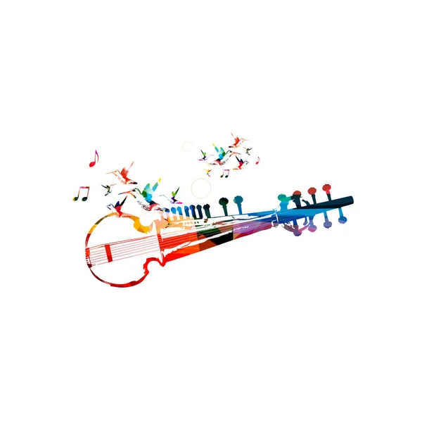 Sarod indien avec notes de musique et colibris — Image vectorielle