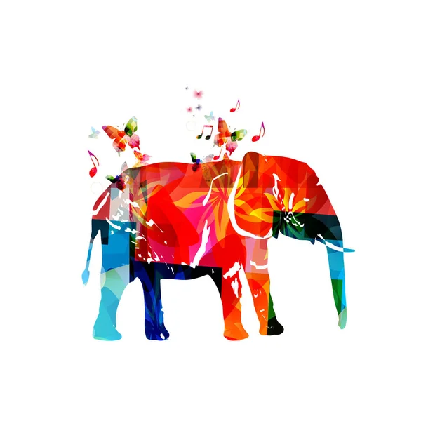 Barevný slon s motýly — Stockový vektor