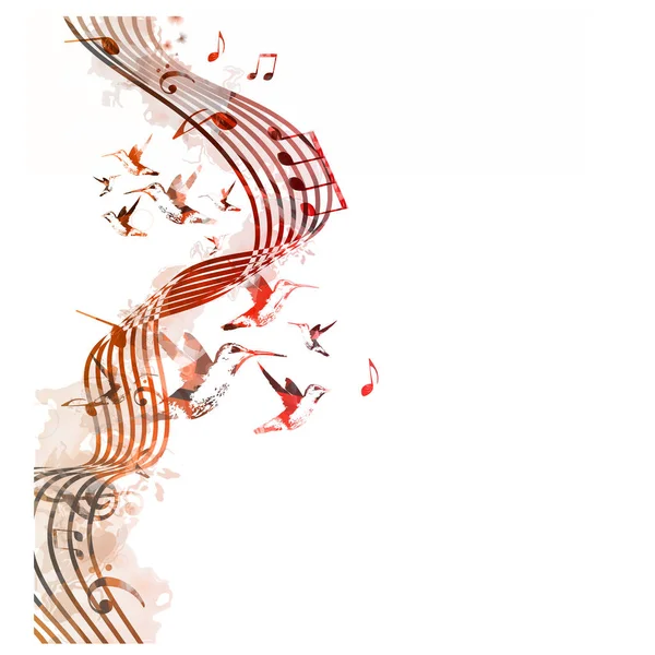 Notes de musique avec colibris — Image vectorielle