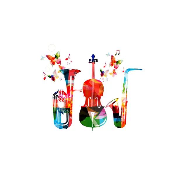 Eufonio colorato, sassofono e violoncello — Vettoriale Stock