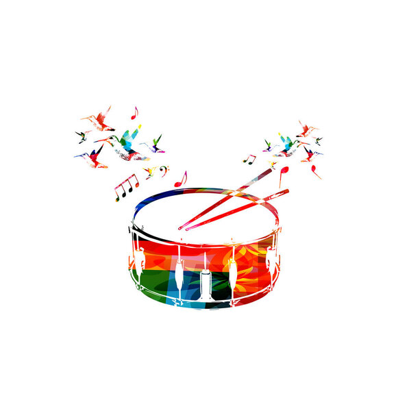 Colorful drum with music notes