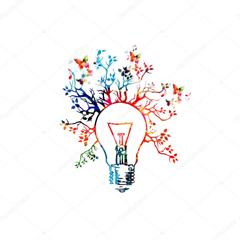 Colorful light bulb with trees 