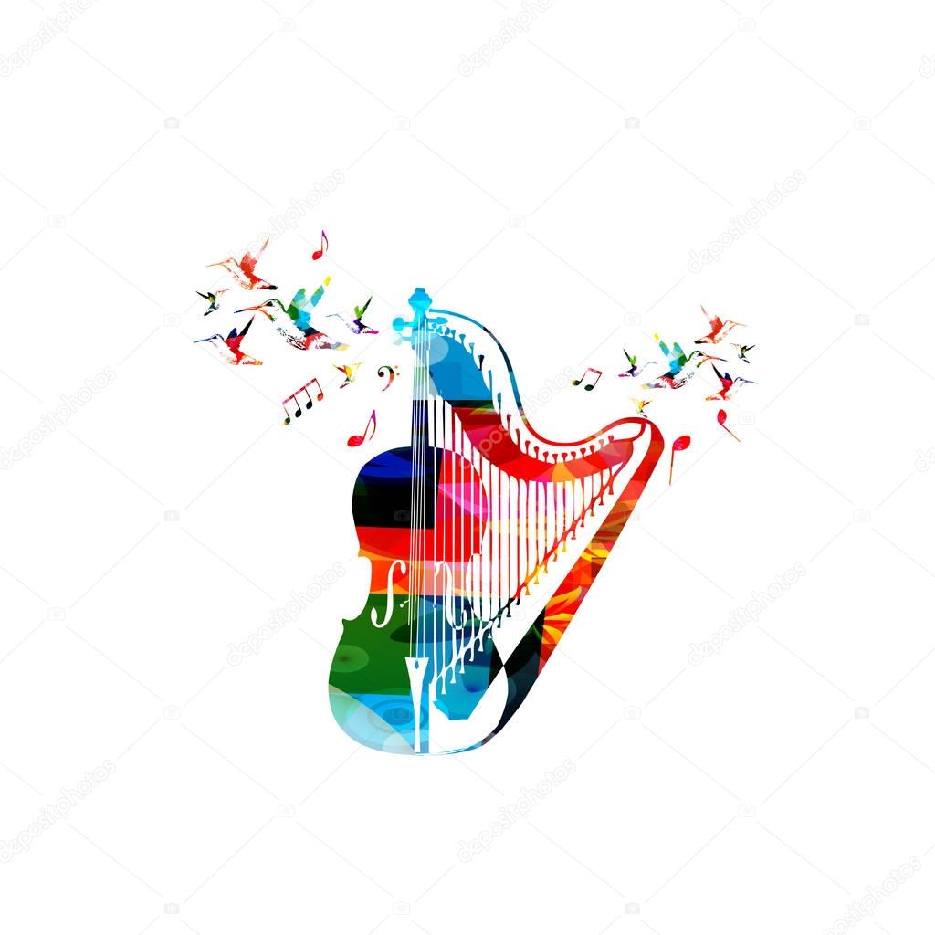 Colorful euphonium with music notes