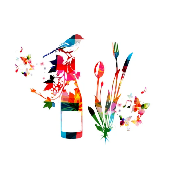 Utensili da cucina colorati con uccello seduto sulla bottiglia — Vettoriale Stock