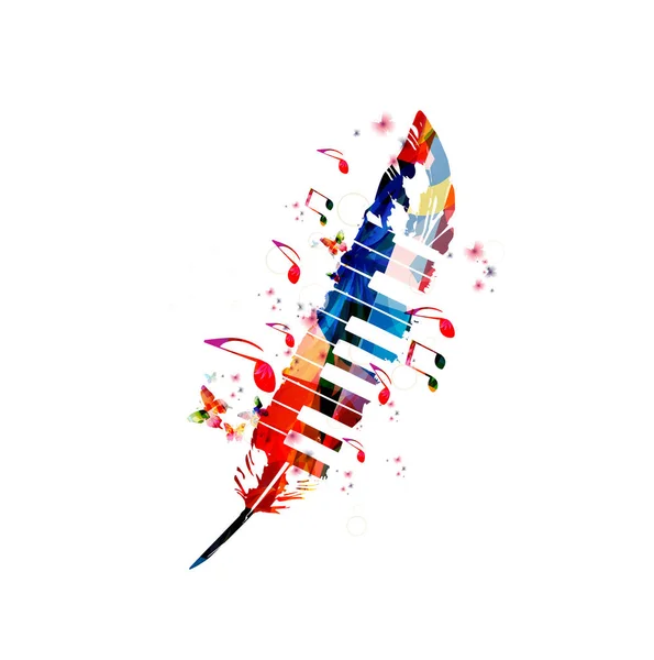 Colorful piano combined with feather — Stock Vector