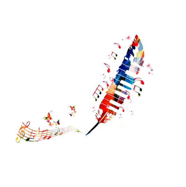 Colorful piano combined with feather — Stock Vector