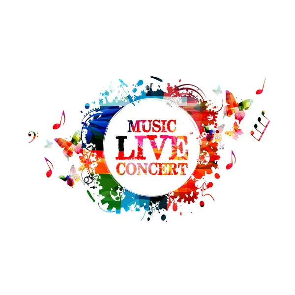 Musique Live inscription de concert en cercle coloré — Image vectorielle