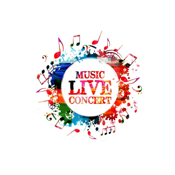 Music live concert inscription in colorful circle — Stock Vector