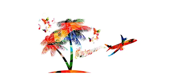 Color palm tree and airplane — Stock Vector