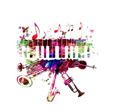 Renkli piyano ve diğer enstrümanlar