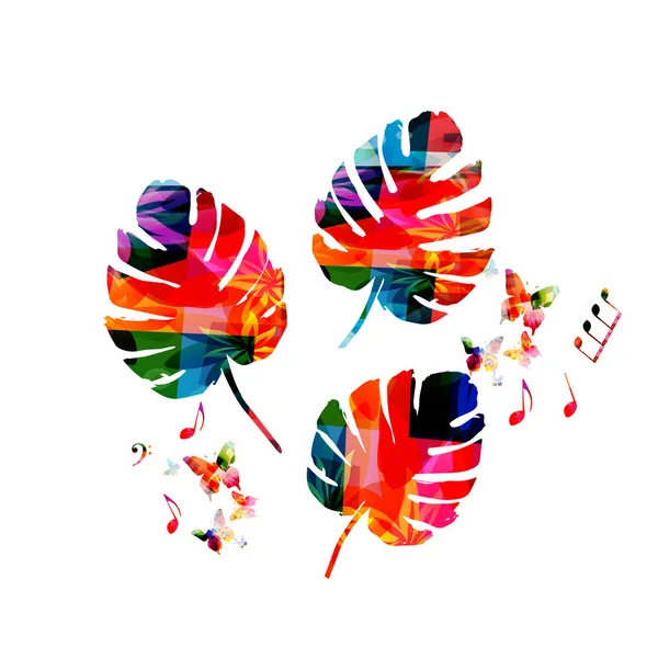 Foglie colorate con farfalle — Vettoriale Stock