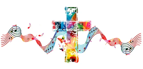 Colorful cross with musical notes — Stock Vector