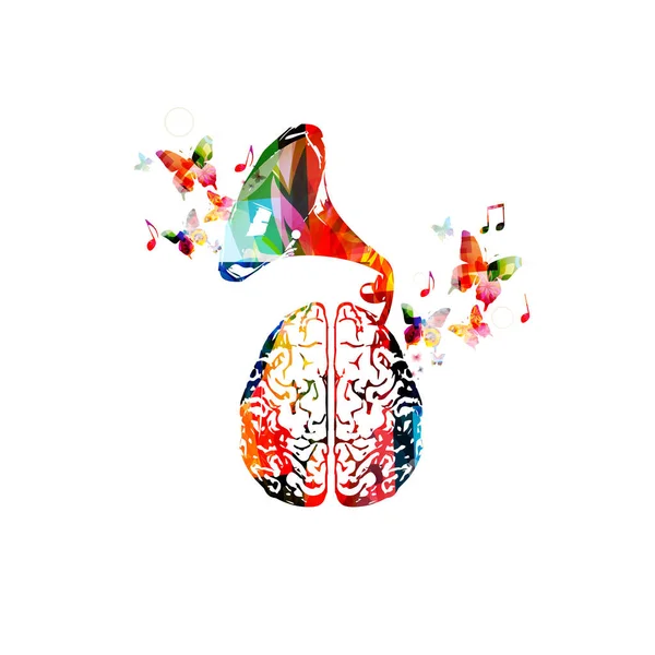 Lidský mozek v kombinaci s gramofon — Stockový vektor
