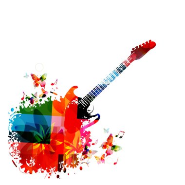 Renkli elektro gitar ile spot, vektör kombine